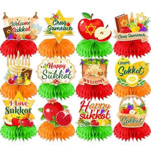 Sukkot Decorations Honeycomb Centerpieces,12pcs Sukkah Decorations Happy Sukkot Table Decoration for Jewish Holiday Festival Supplies