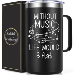 Lifecapido Music Gifts for Men, Gifts for Musicians, Without Music Life Would B Flat 20oz Insulated Coffee Mug, Christmas Music Gifts for Musicians Music Lover Teacher, Black