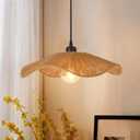 Littleglovo 15.7" Boho Wicker Chandelier Light Fixture, 1-Light Hand Woven Jute Rope Pendant Lights Kitchen Island Farmhouse Rustic Hanging Lamp for Dining Room, Bedroom, Living Room, Entryway, Foyer