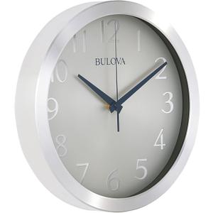 Bulova Winston Wall Clock C4844 | 10" Diameter | Metal Design with Diamond Cut Edges | Silent Sweep Quartz Movement | Easy-to-Read Arabic Numerals