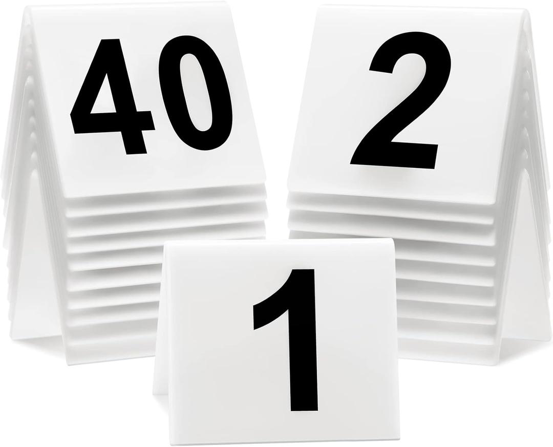40-Piece Acrylic Table Numbers 1-40 - Double-Sided White Table Tents for Restaurant, Wedding, Party & Banquet