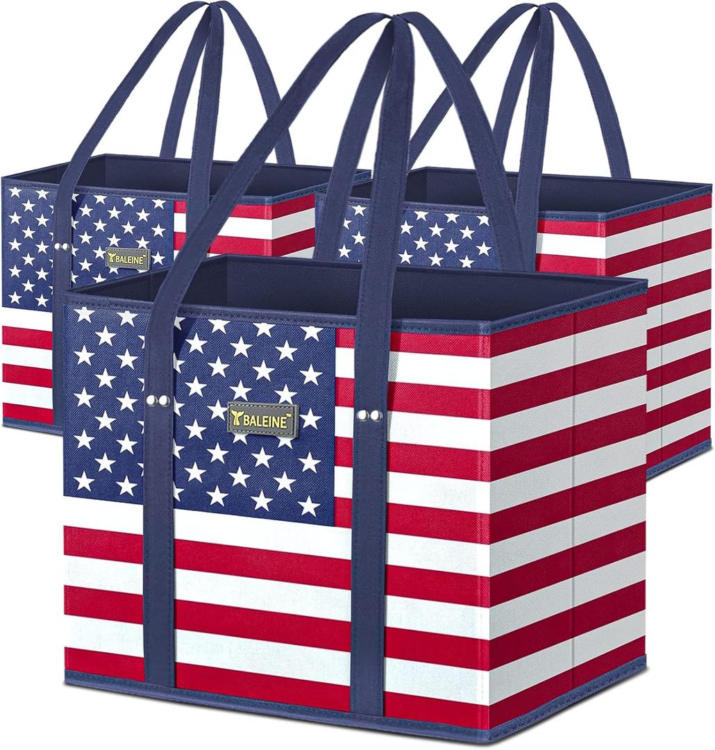 BALEINE 3Pk Reusable Grocery Bags, Foldable Shopping Bags for Groceries with Reinforced Bottom & Handles (Patriot Celebration) BALEINE 3Pk Reusable Grocery Bags, Foldable Shopping Bags for Groceries with Reinforced Bottom & Handles (Patriot Celebration)