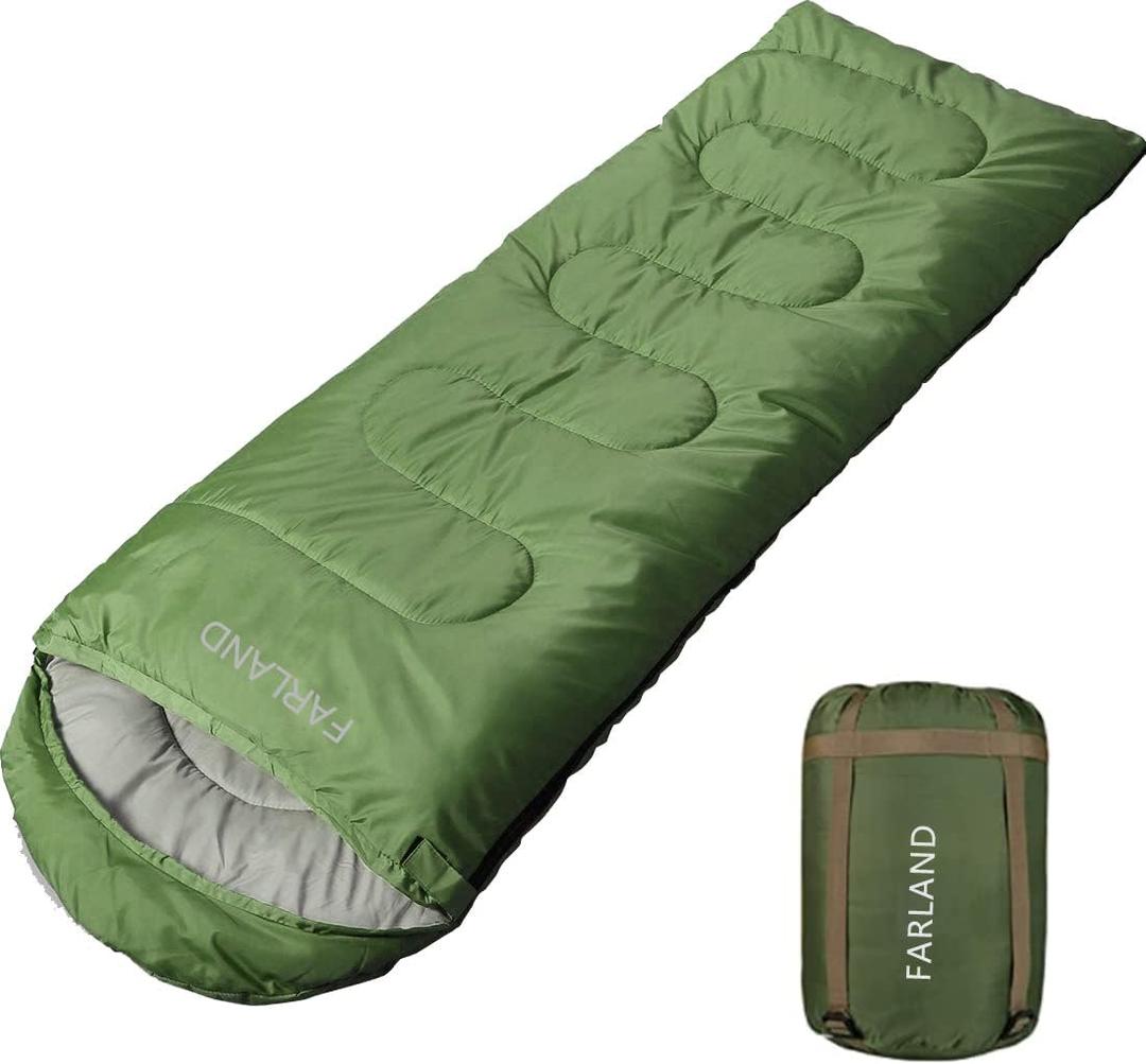FARLAND Sleeping Bags 30 for Adults Teens Kids with Compression Sack Portable and Lightweight for 3-4 Season Camping, Hiking,Waterproof, Backpacking and Outdoors (Medium(87"x 29.5"), Army green (R Zip))
