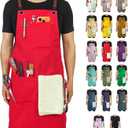 Kitchen Apron, Work Apron, Canvas, Multiple Pockets, Gardening, Painting, BBQ, Artist, Carpenter, Sizes M to XXL, Red