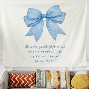 QROZIAR Coquette Blue Bow Tapestry for Bedroom, Preppy Trendy Wall Decor Tapestry Wall Hanging, Bow Room Decor, Girly Tapestry for Dorm Living Room Home Party, 50x60 inches
