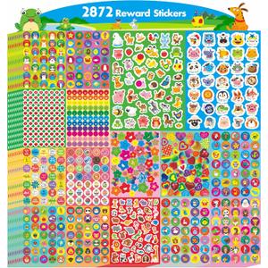 2872 Large Incentive Stickers, 64 Sheets Round Encouragement Stickers, Animals Donuts Cupcakes Stars Hearts Motivational Teacher Classroom Reward Gifts Encourage Kids to Do Chores Go to The Toilet