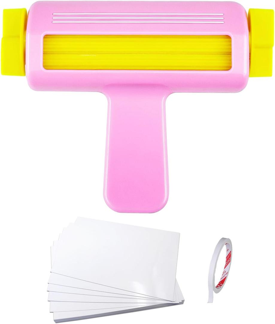 Paper Crimper for Chip Bags Crafting - Pink Crimper Tool with 50 Sheets Glossy Thin Inkjet Paper (8.2611.6in, 115gsm) & Double Sided Tape, Complete Kit for Chip Bag Making & DIY Crafts