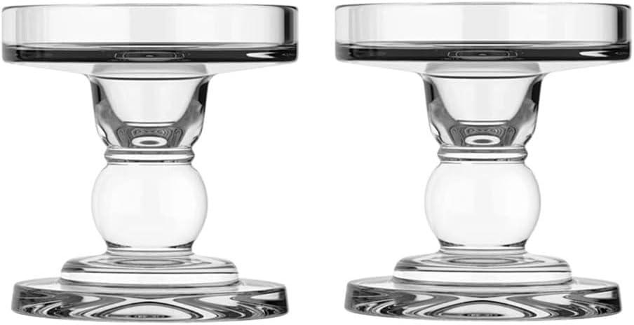 2Pcs Glass Candle Holders,Crystal Glass Candle Holder,Clear Pillar Taper Candlestick for Wedding, Party, Holiday Decoration (Small)