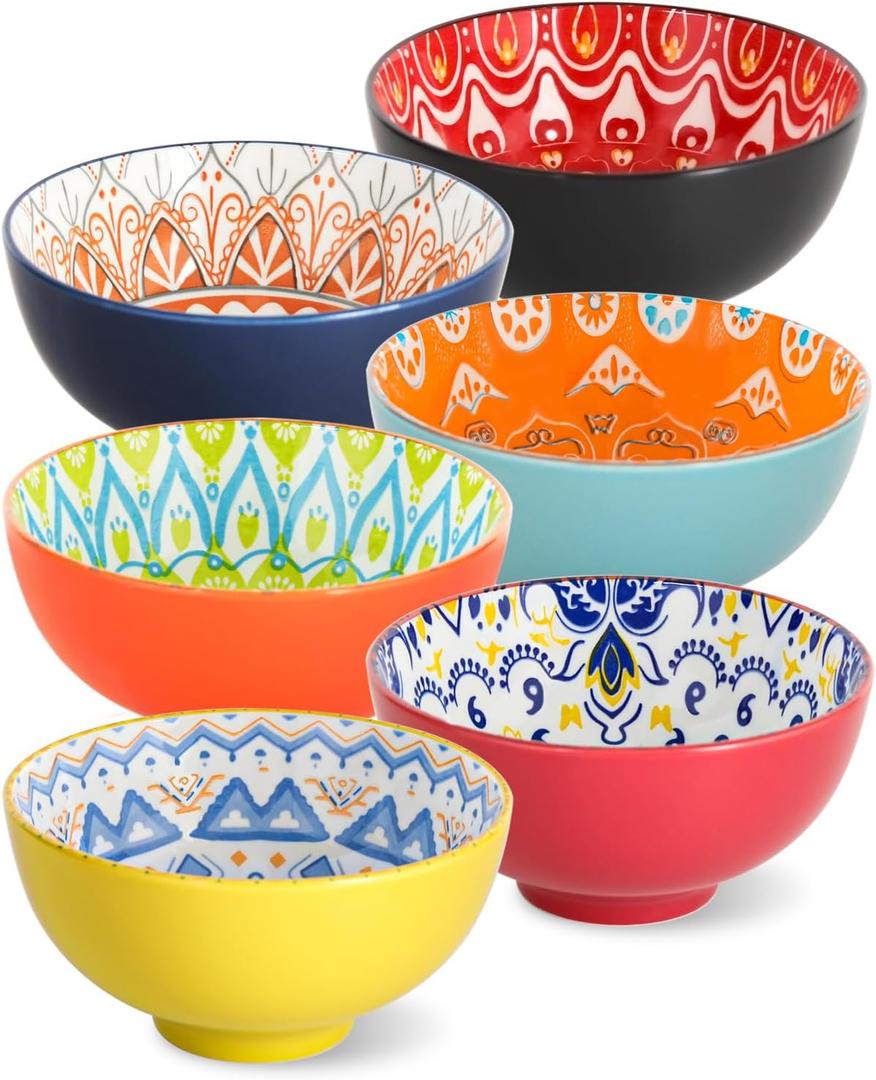 HAPPY KIT 24 oz Cereal Bowls Set, Ceramic Soup Bowls Set of 6 for Kitchen Dishwasher & Microwave Safe,Bowls Set for Cereal Soup Rice Fruit Pasta Salad Oatmeal, Kitchen Decor & Housewarming Gift