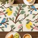 Canvas Embroidered Table Runner - 13"x 48" Coffee Table Runner for Living Room Boho Tablerunner for Dining Room Washable Farmhouse Kitchen Island Counter Decor Housewarming Gift, Lemon Bird
