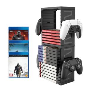 ASFSKY Video Game Storage Tower - 24 Games Video Game Organizer & Holder with 4 Controller Hooks, Universal Video Game Storage Compatible with PS5/PS4/Xbox/Switch - Gamer Gifts