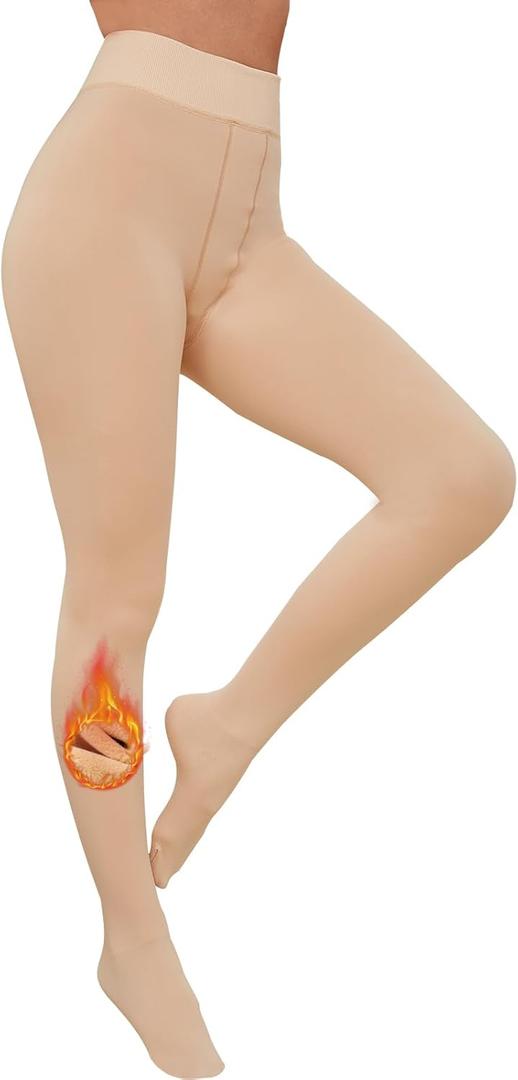 Women's 200D Thick Tights with Fleece Lining - Opaque Winter Pantyhose for Ultimate Warmth in 4 Classic Colors (Beige, M)