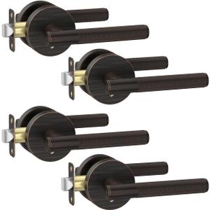 Asidrama 4 Pack Oil Rubbed Bronze Privacy Door Handles, Door Lever with Door Knobs Indoor for Bedroom or Bathroom, Heavy Duty Door Handles Interior with Locks for Left Right Sided Doors