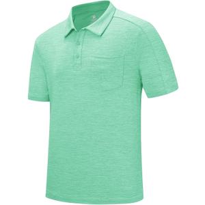 Rdruko Men's Polo Shirts Short Sleeve Quick Dry Outdoor Golf Sports Shirts with Pocket (Large, 02 Mint Green)
