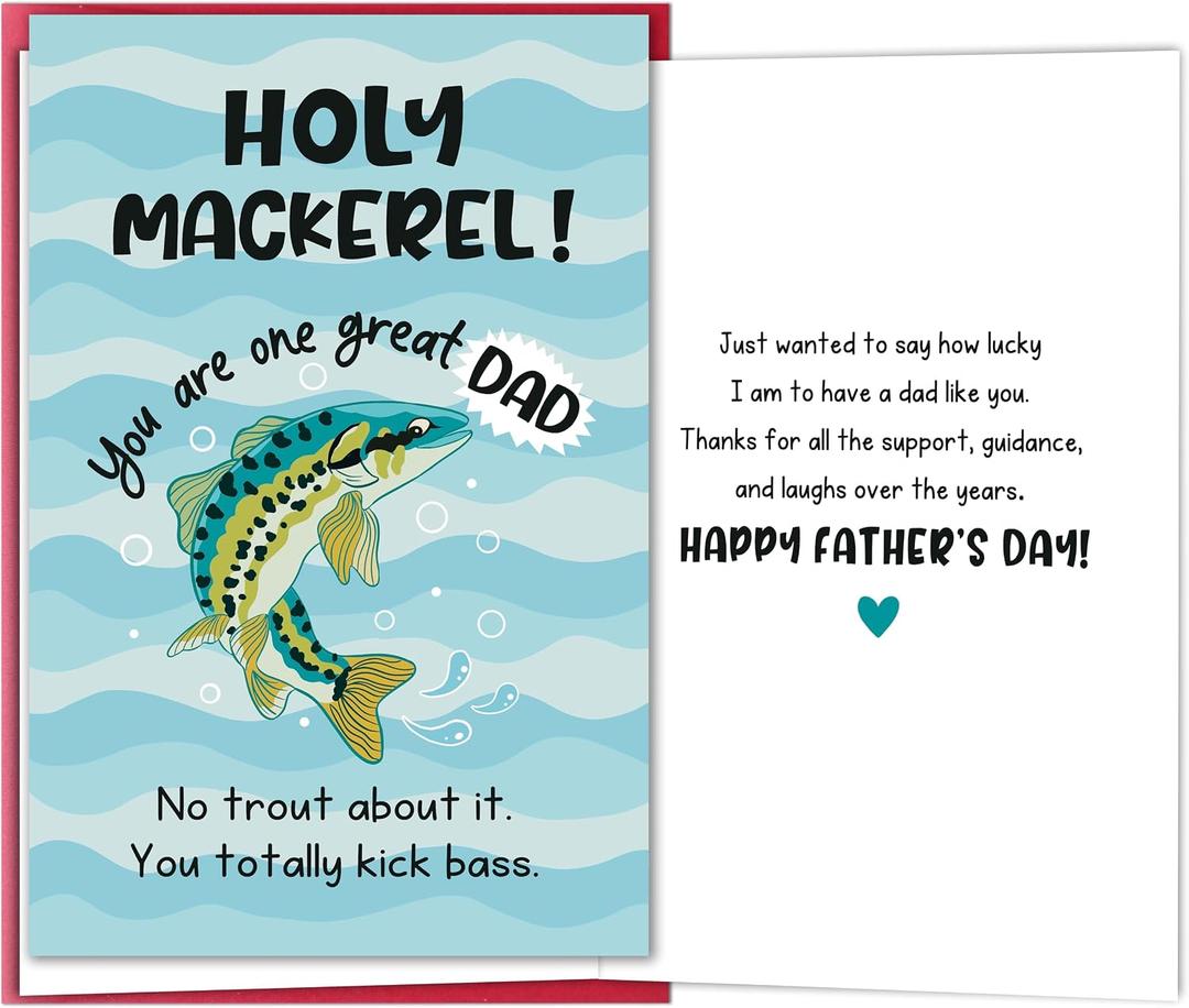 5 x Funny Fishing Father's Day Card for Dad, Pun Father's Day Card Gift for Husband Son Brother Grandpa, Fisherman Gift from Kids Wife
