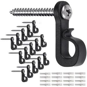 20 PCS Hanger Hooks with Expansion Tube, 3.4 Inches Windproof Screw Hooks for Hanging Outdoor String Lights, Plants, Christmas Patio Lights, (20PCS Black)