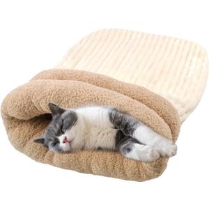 Large Cat Sleeping Bag, Soft Plush Cat Sleep Bag Cozy Warm Kitten Cave Bed Comfortable Winter Ferret Snuggle Sack for Kitten Rabbits Guinea Pigs(White)