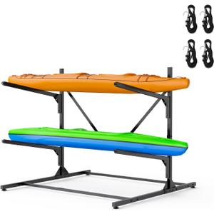 Kayak Storage Rack, Heavy Duty Freestanding Kayak Rack for Garage and Outdoor Storage, Kayak Stand Adjustable for Kayak, Canoe, Surfboard and Paddle Board, 2-Layer