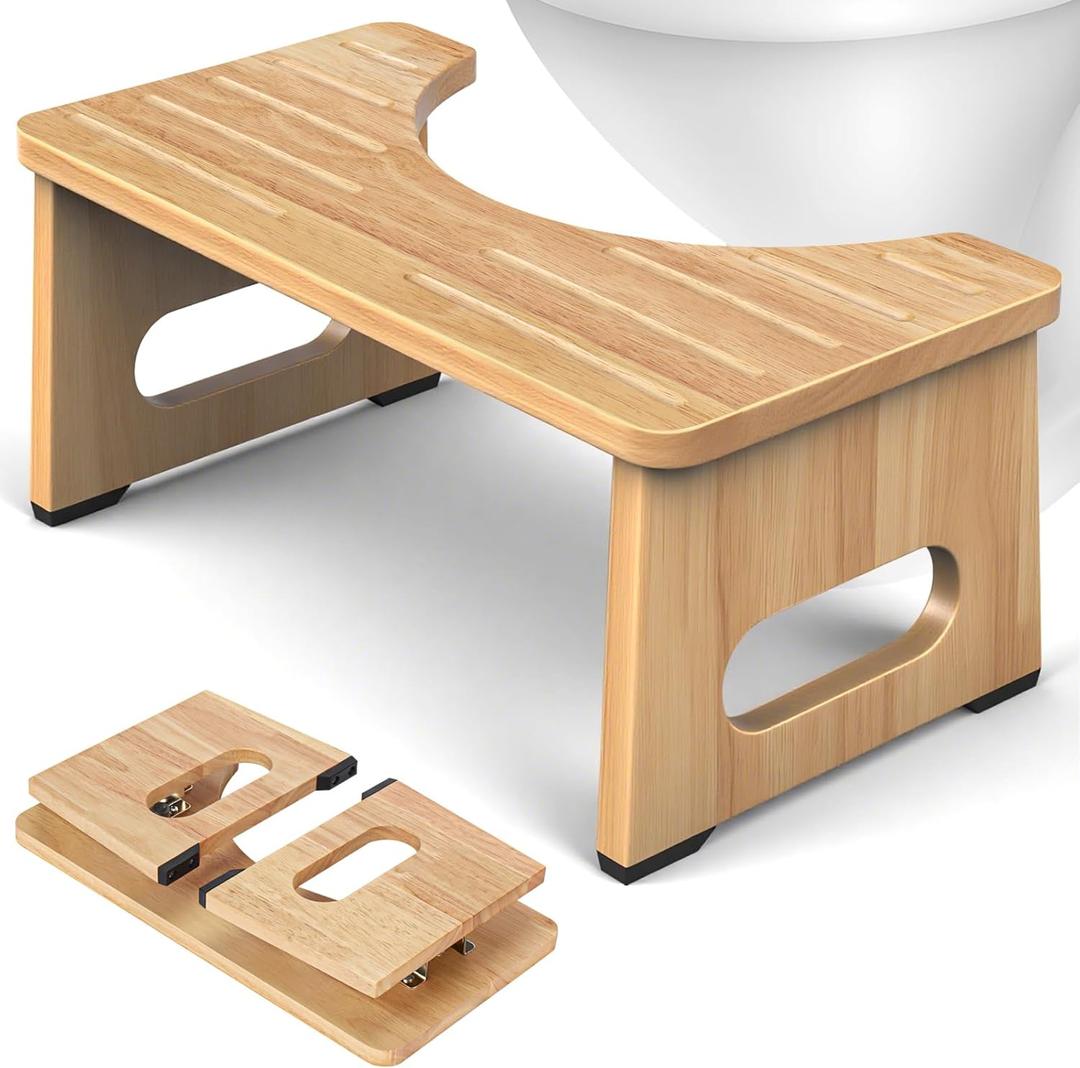 Foldable Toilet Stool, 7 Inch Poop Stool for Bathroom, Bamboo Toilet Potty Squat Adults, Dual Anti-Slip Potty Step Stool for Pooping, Improve Squatting Posture and Comfort for Kids Seniors, Natural