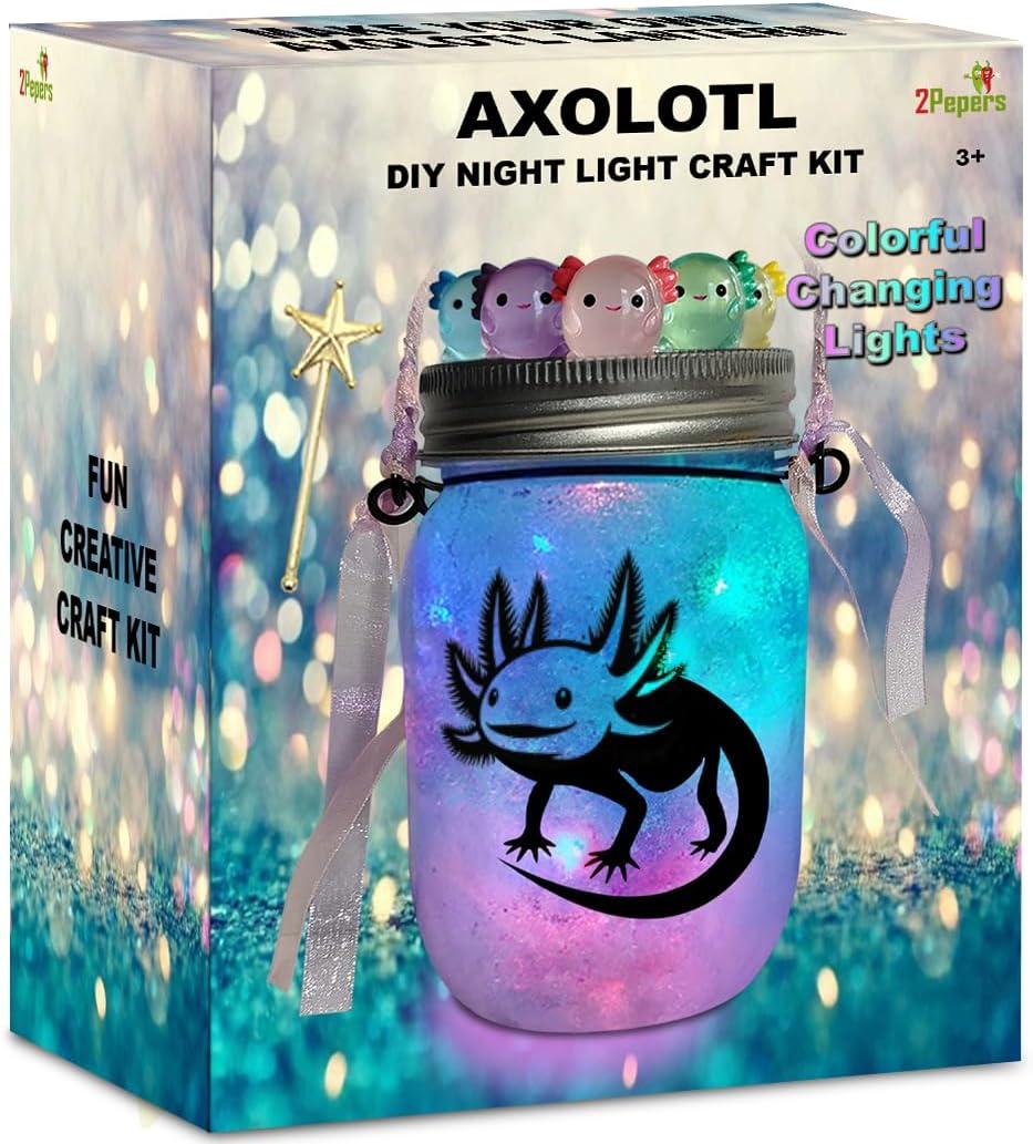 Make Your Own Axolotl Lantern Jar Night light Arts and Crafts for Kids, Axolotl Gifts, Birthday Present for Girls and Boys Ages 3 4 5 6 7 8 9 10 11 12+ Years old, Toys for Little Girls Animals Craft