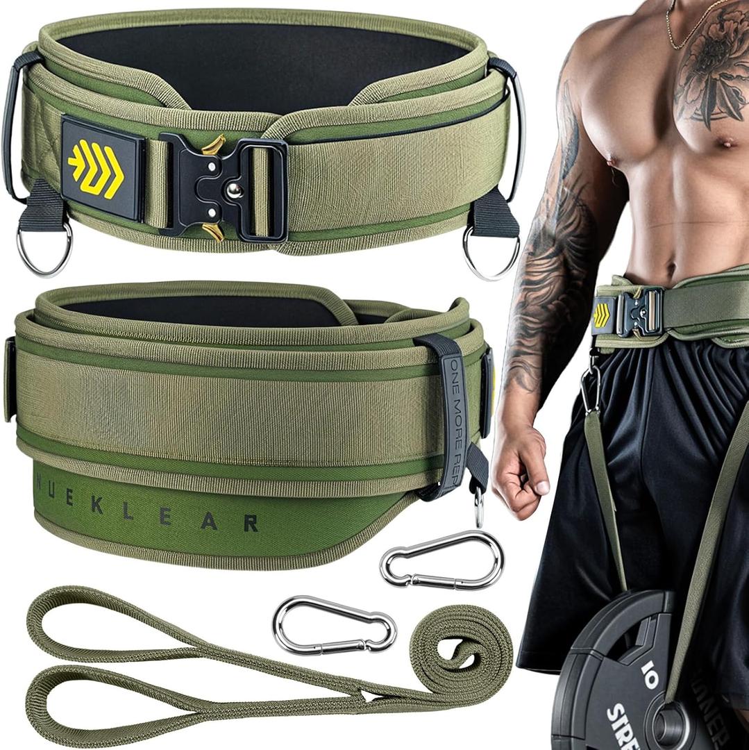 MANUEKLEAR 2-in-1 Weightlifting Belt & Dip Belt with 36.7 IN Rope, Double-Layer Weight Lifting Belts, Powerlifting Gym Weighted Belt for Pull Up Squat (Olive Drab)
