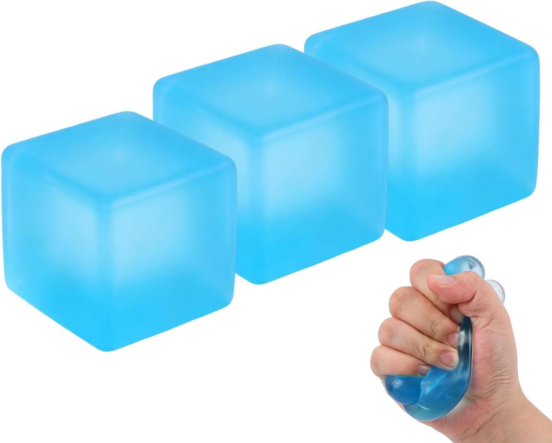 3pcs Squishy Stress Cube, 2026 New Squishy Stress Ice Cube Fidget Toys, Stress Relief Toys Squeeze Toys for Adults (Blue)