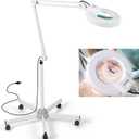 10X Magnifying Floor Lamp with 5 Wheels Rolling Base for Estheticians - 2,200 Lumens LED Dimmable Light with Magnifying Glass, Lighted Magnifier for Reading, Crafts, Sewing, Close Work, Estheticians