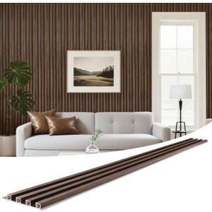 LARWORKS WPC Slat Wall Panels 8 Pack 96" x 6.6", Waterproof Fluted Wall Paneling, Accent 3D Wall Panel for Wall Decor, Bathroom, Bedroom, Office - High Grille Walnut (Cover Approx.35 sq.ft)