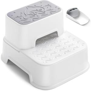 MangoHood Step Stools for Kids - Double up Toddlers Stool Multifunctional Toilet Stepping Stool for Kids Anti-Slip Step Stool for Bathroom Sink, Potty Training, Kitchen (White-1Pack)