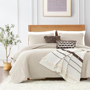 ROARINGWILD Beige Oversized California Cal King Size Quilt Bedding Set with 2 Pillow Shams, Lightweight Microfiber Bedspread Coverlet, Thin Comforter Bed Cover, 3 Pieces, 118x106 inches