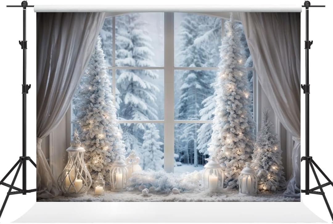 Kate 10x10ft Christmas Backdrop Photography Winter Window Forest Snow View Curtains Candle Background Xmas Family Holiday Party Photography Studio Prop Photo Video