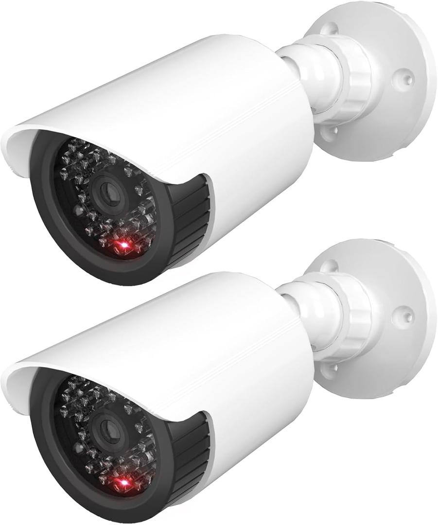 WALI Dummy Fake Camera, Surveillance Security CCTV Dome Camera, Indoor Outdoor Cameras, with One LED Light, Security Alert Sticker Decals (TC-W2), 2 Pack, White