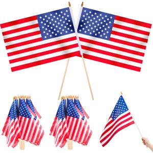 Newwiee 24 Pcs American Flags on Stick 12 x 18 Inch American Hand Held Stick Flag Handheld US Flag 4th of July USA Flag with Safety Spear Top for Memorial Day Outdoor Yard Garden Veteran Party
