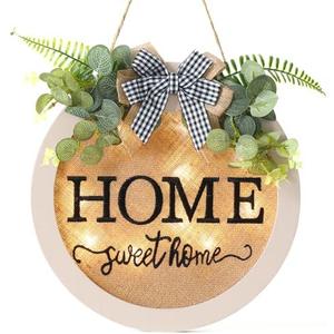 HOMCDALY Welcome Sign for Front Door, Door Wreaths for Front Door Outside, Farmhouse Welcome Wooden Door Hanger, Rustic Wall Door Sign, Seasonal Home Decorations (F-White)