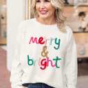 LEMAFER Women 2026 Merry Christmas Round Neck Sequin Letters Sweater Casual Solid Slogan Long Sleeve Pullover Sweatshirt Tops (White, M)