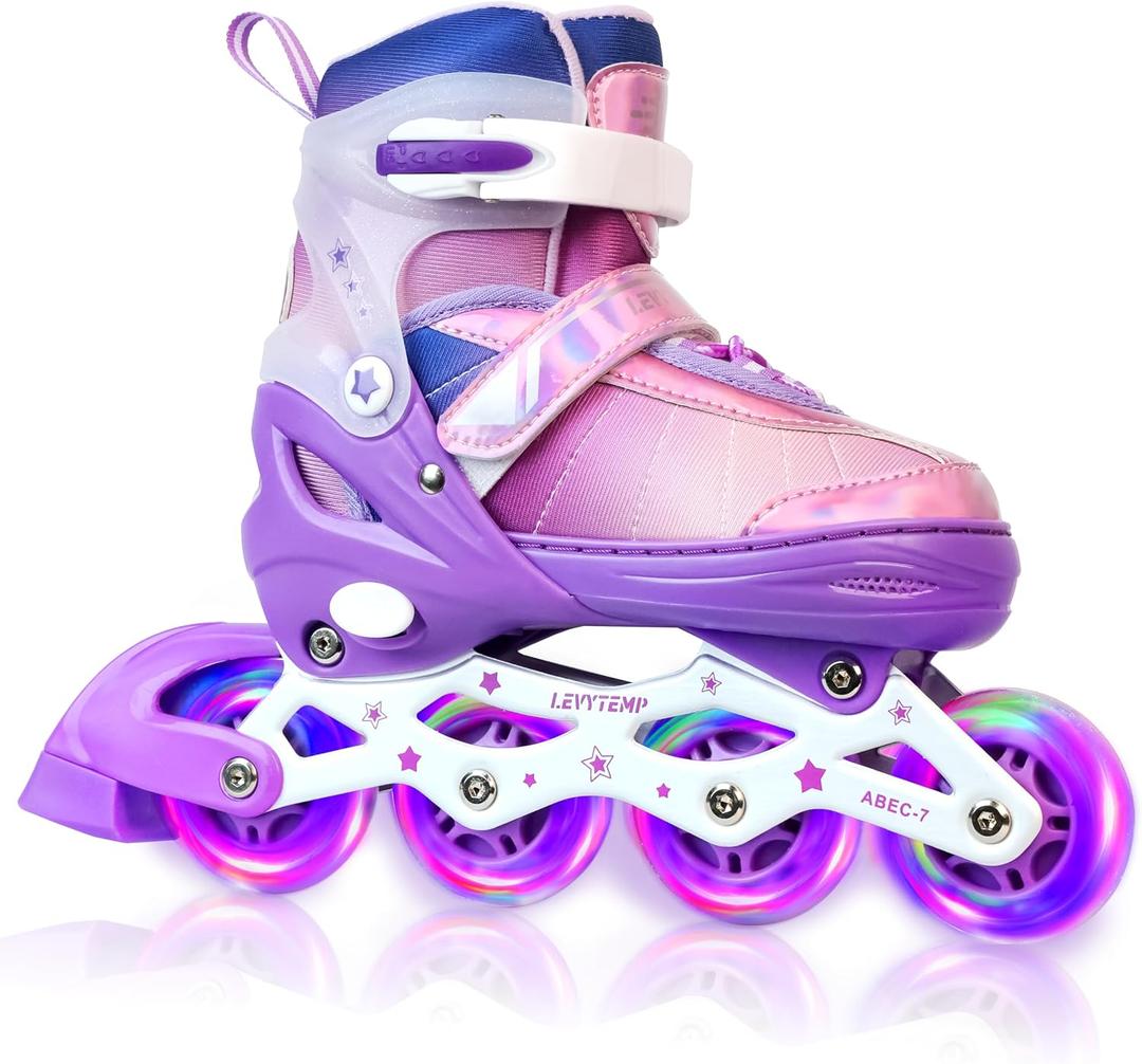 Kids Adjustable Inline Skates for Girls Boys and Adults, Blades Skate with Outdoor All Light Up Wheels for Beginner Youth Women, Medium Big Kids