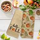 Vintage Fall Pumpkin Kitchen Towels Set of 2, Retro Hello Fall Dish Tea Towels for Kitchen, Farmhouse Autumn Pumpkins Leaf Decorative Hand Towels for Bathroom, 16x24 Inch