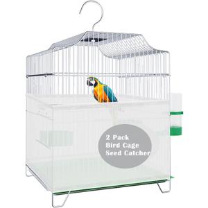 LWFCOEE Bird Cage Seed Catcher, Birdcage Skirt Guard, Adjustable Soft Nylon Mesh Bird Cage Netting Cover for Round Square Medium Bird Cages Circumference 40-60 Inch, White