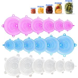 Silicone Stretch Lids, 6 Pack Silicone Lids, 6 Sizes Silicone Bowl Covers Reusable for Cups, Bowls and Dish, Flexible, Round and Rectangle Fit (white)