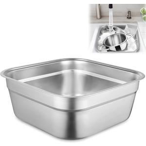 Stainless Steel Washing Up Bowl, Multi-Purpose Dish Tub for Sink, Large Square Container for Kitchen, Vegetable Washing Basin, Multi-functional Metal Dishpan for Home