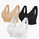 Womens Sports Bras, Yoga Comfort Seamless Stretchy Sports Bra for Women 3 Pack 2X Black, White, Tan