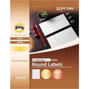 2 x VZCPYTPM Customizable Round Labels 1.5 Inch,400 White Matte Stickers,Printable Label for Business Logo,Jars,Address and Office Use