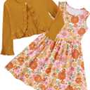 Size 3-4 Toddler Girl Floral Dresses 3T-4T Cute Rianbow Long Sleeve Fall Dress for Little Girls Rufffle Birthday Kids Cardigan Sleeveless Sets