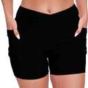 JOYBIK Women's 5" High Waisted Boyshort Swim Board Shorts Swimsuits Bottoms (XX-Large, Black(w/Pocket))