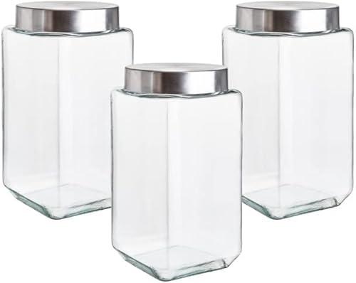 Glass Canisters Kitchen 3 Large Food Storage Containers Jars Stainless Lids
