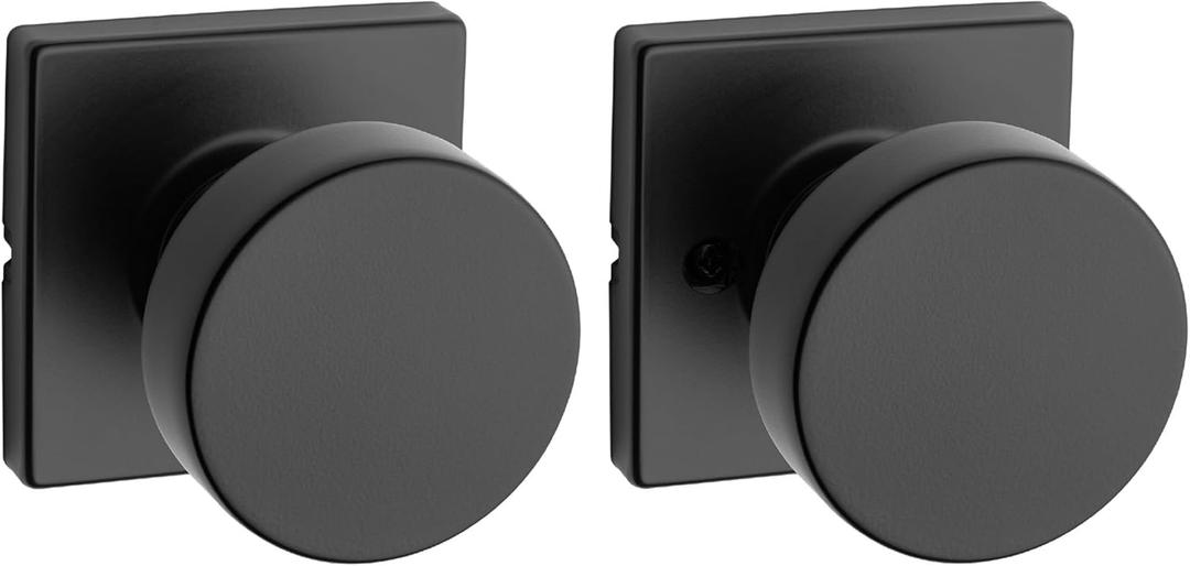 Kwikset Pismo Interior Passage Door Knob, Handle For Closet and Hallway Doors, Non-Locking Doorknob in Matte Black, with Microban Protection, Square Rose