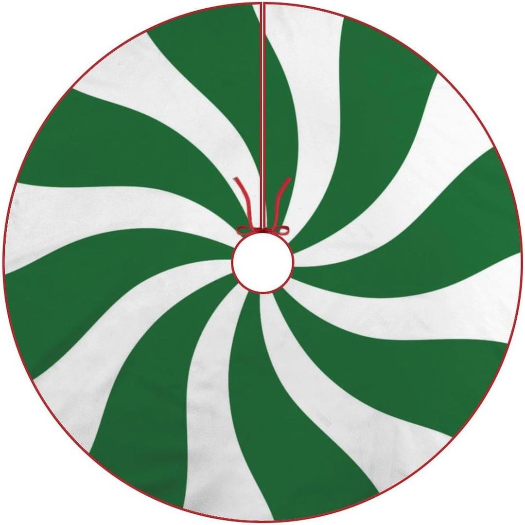 Christmas Tree Skirt, Green and White Candy Stripe Christmas Decorations Xmas Tree Skirts for Holiday Party, 48inches