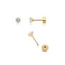Tiny 2mm CZ Stud Earrings 14K Gold,Flat Screw Back Cubic Zirconia Earrings Helix Earrings Cartilage Tragus Piercing Jewelry Gift for Women(2mm CZ, Gold)