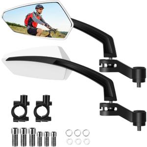 HESTYA 1 Pair Handlebar Bike Mirror Electric 360 Rotatable and Adjustable Safety Rear View Bicycle Mirrors Glass Lens Bicycle Universal Fit Accessories (White)