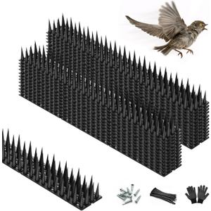 Bird Spikes, 30 Pack, 41.9 FT Total Coverage, Outdoor Bird Deterrent for Pigeons and Small Birds, Helps Keep Cats and Squirrels Away, Plastic Spikes for Fences, Railings and Roofs, Black